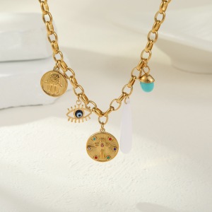 Collier Pour Femme Avec Pendentif Œil De Diable En Forme Irrégulière, En Acier Inoxydable Et Chaîne Étanche (1 Pièce) h5 Image4