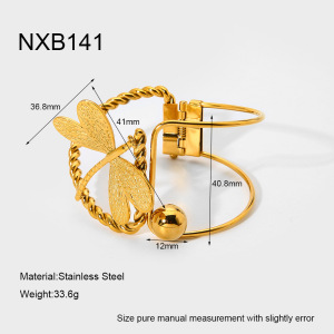 Bracelet Jonc Femme En Acier Inoxydable Imperméable, Luxueux Et Élégant, De Forme Irrégulière, Orné D'Une Libellule (1 Pièce) h5 