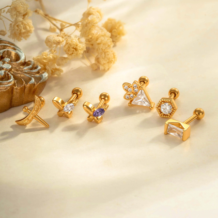 Boucles d'oreilles papillon délicates en cuivre doré avec zircon, pour femme (1 pièce).