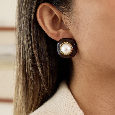 1 paire de boucles d'oreilles puces carrées rétro en acier inoxydable étanche couleur or pour femme