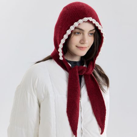 1 Chapeau en laine pour femme orné de perles fraîches et douces