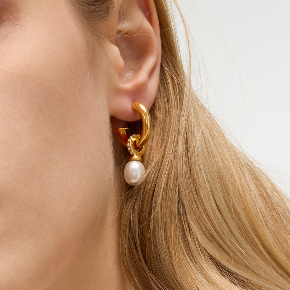 1 Paire De Magnifiques Boucles D'Oreilles Pendantes Annulaires En Acier Inoxydable Étanche Couleur Or Pour Femme h5Image4