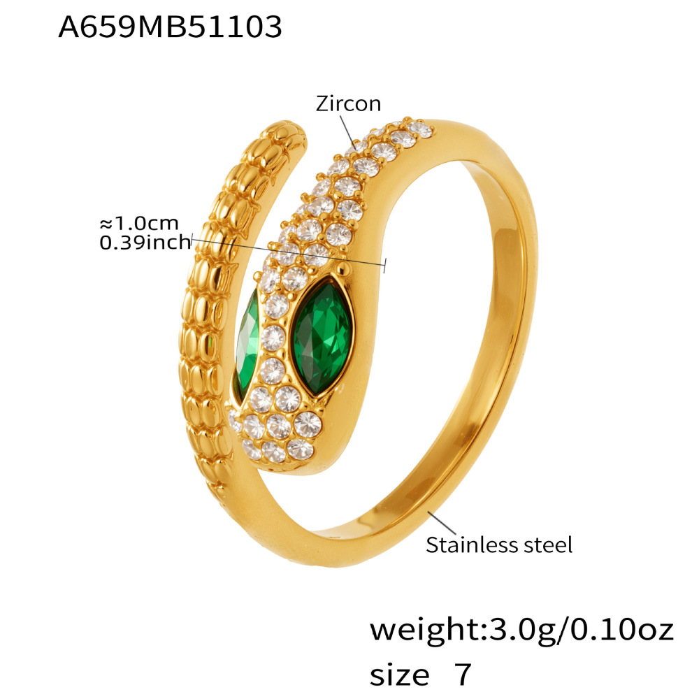 Bague Pour Femme En Acier Titane Doré Avec Zircon Et Motif Serpent Étincelant (1 Pièce). 