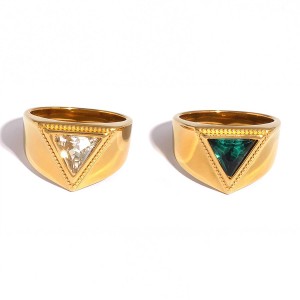 Bague Femme Triangulaire En Acier Inoxydable, Étanche, Couleur Or, Avec Zircon. h5 Image6
