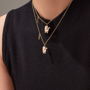 Collier Pendentif Femme Sweet Kitty En Acier Titane Doré Avec Zircon (1 Pièce) h5 Image3