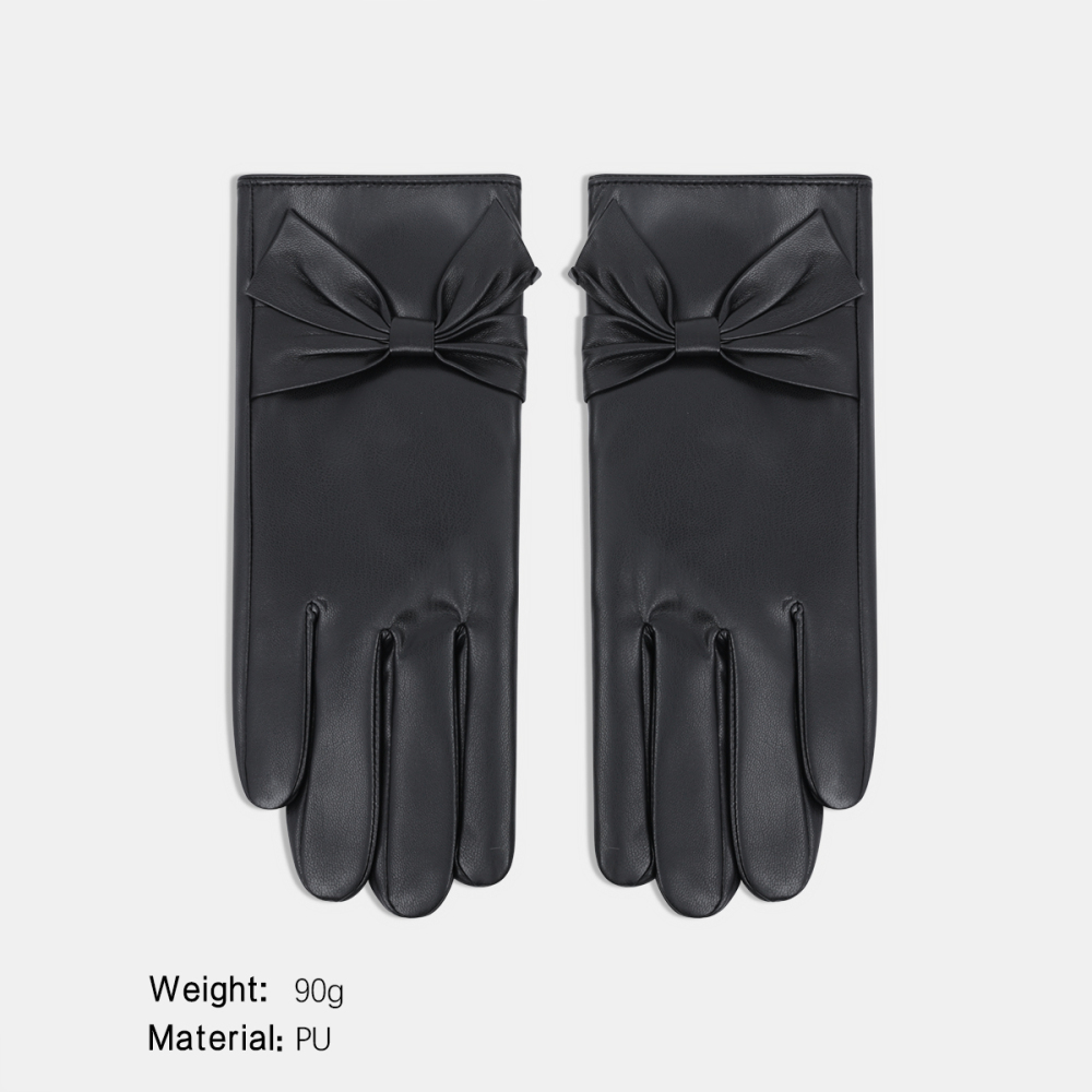 1 Paire De Gants Pour Femmes En Pu Avec Nœud Papillon 