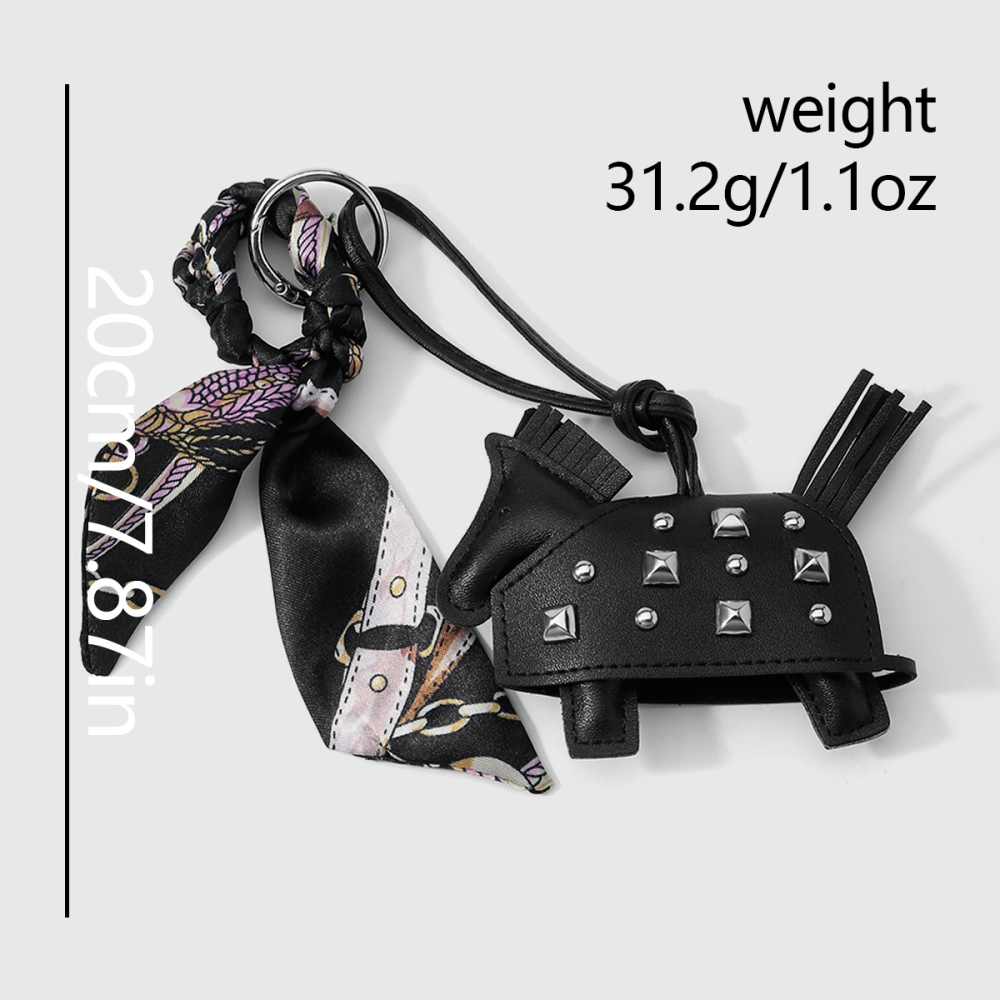 1 Pièce De Cuir Rivet Poney Foulard En Soie Noué Porte-Clés Image10