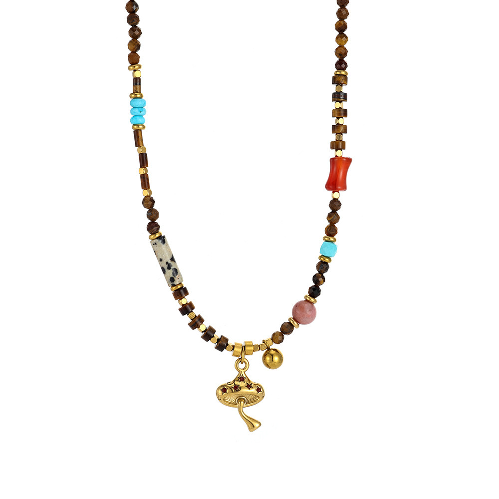 Collier De Perles Rétro En Acier Titane Couleur Or Avec Pierre Naturelle (1 Pièce) Image5