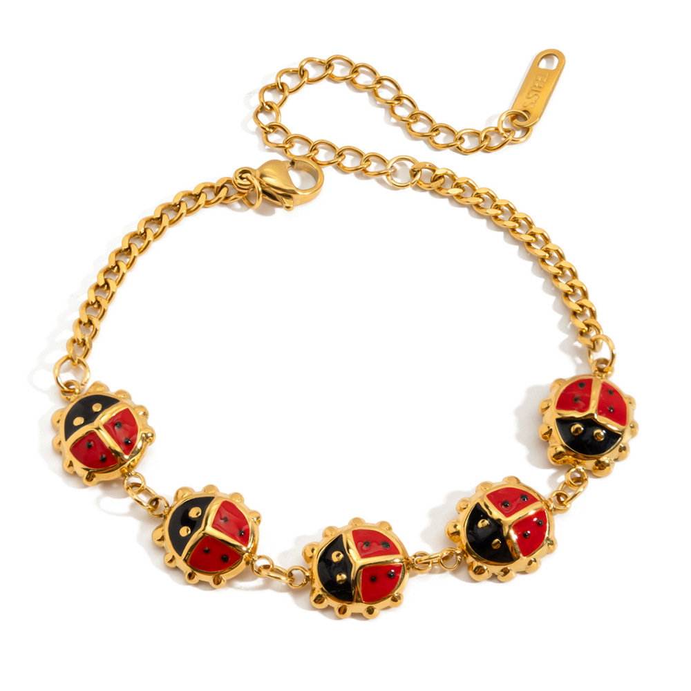 Bracelet À Breloques Vivid Beetles Pour Femme, En Acier Inoxydable, Étanche, Couleur Or (1 Pièce).