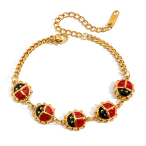 Bracelet À Breloques Vivid Beetles Pour Femme, En Acier Inoxydable, Étanche, Couleur Or (1 Pièce). h5
