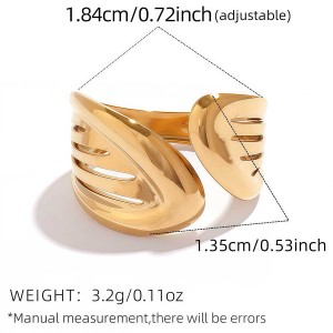 Bague Femme Simple, Forme Irrégulière, Acier Inoxydable, Couleur Or, Étanche, 1 Pièce h5 Image2