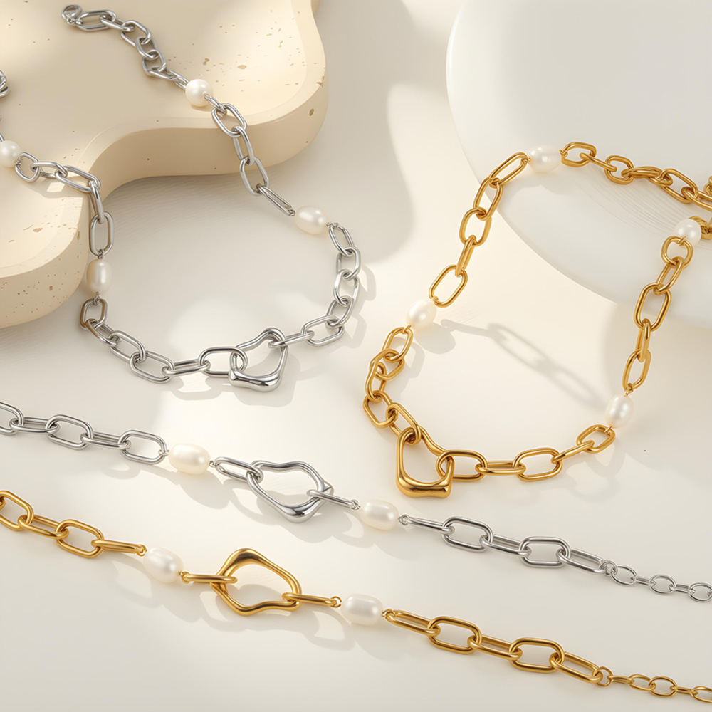 Ensemble De Bijoux Pour Femmes : Chaîne Punk De Forme Irrégulière En Acier Inoxydable Étanche (1 Pièce) Image2