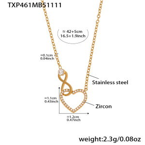 Ensembles De Bijoux Pour Femmes En Acier Titane Couleur Or Avec Zircon Et Cœur Exquis À L'Infini h5 
