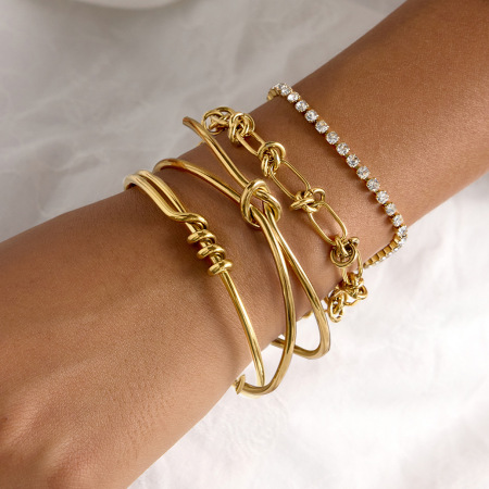 Bracelet manchette pour femme, 1 pièce, courbes simples, en acier inoxydable étanche, couleur or