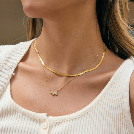 Collier pendentif femme « Chiot mignon » en acier inoxydable étanche couleur or (1 pièce) 2