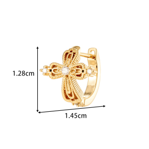 Boucles D'Oreilles Créoles Glamour En Cuivre Et Zircon Avec Croix (1 Pièce) h5 Image2