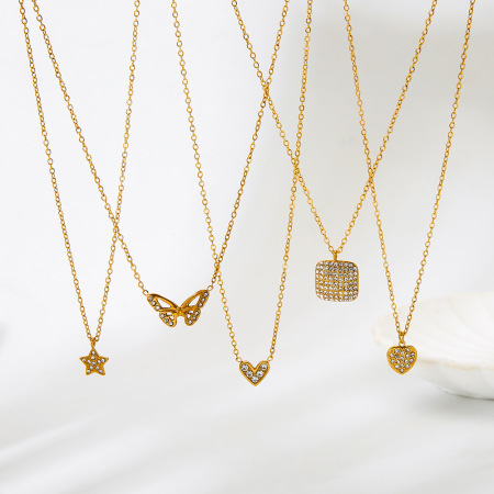 Collier pendentif élégant pour femme, en acier inoxydable, couleur or, avec pendentif cœur et étoile (1 pièce)