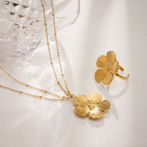 Ensembles De Bijoux Pour Femmes En Acier Inoxydable Doré, Imperméables, À Motif Floral Romantique h5 Image5