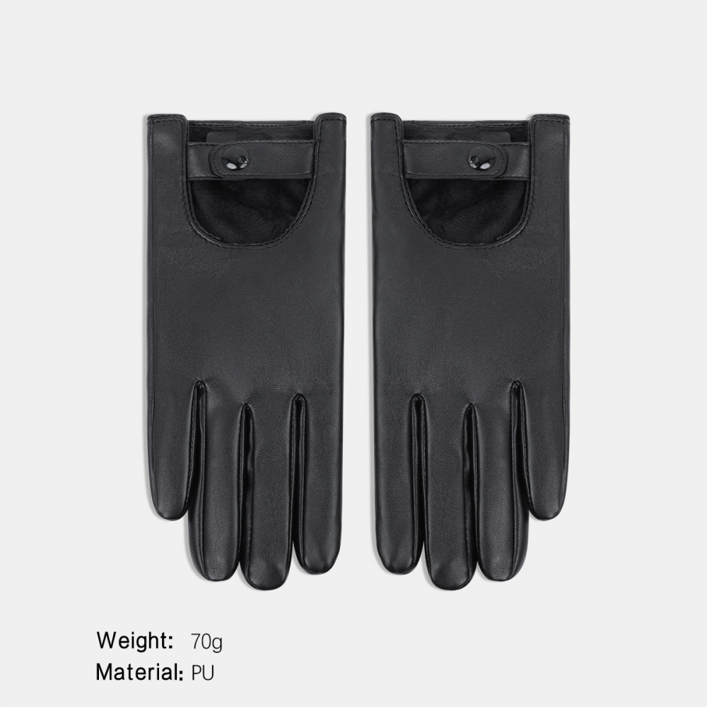 1 Paire De Gants Pour Femmes En Pu Ajourés De Couleur Unie