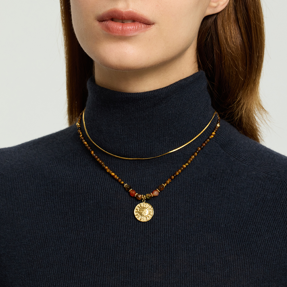 Collier Pendentif Femme Rétro En Perles Soleil Et Pierres Naturelles, Coloris Unique h5Image3