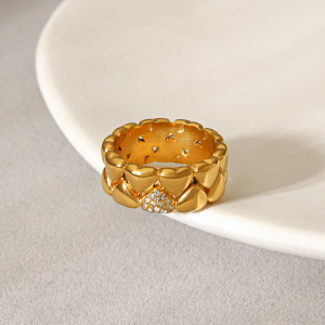 Bague En Acier Inoxydable Doré, Étanche, En Forme De Cœur, Avec Zircon. h5 Image5