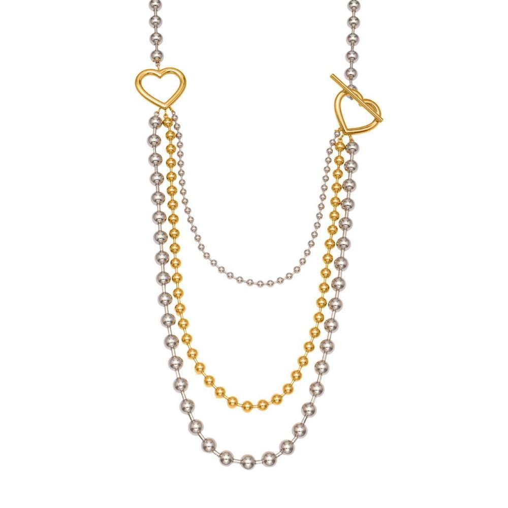 Collier Long Classique Pour Femme, Composé De Plusieurs Rangs, En Acier Inoxydable Imperméable, Couleur Or Et Argent (1 Pièce)