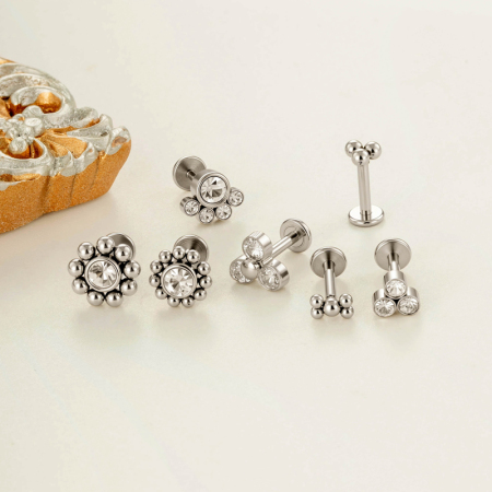 Boucles d'oreilles piercing minimalistes rondes en acier inoxydable, étanches, couleur or, avec zircon. 2