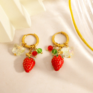 Boucles D'Oreilles Pendantes Pour Femme, Motif Papillon Fraise, En Acier Inoxydable Étanche (1 Paire) h5 Image3