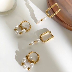 Boucles D'Oreilles À Perles Couleur Or (1 Paire) h5 Image5