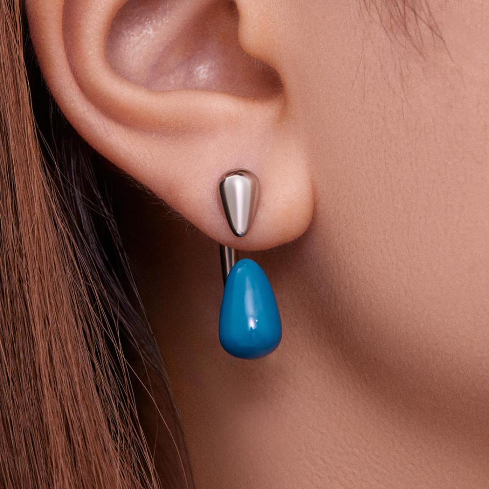 1 Paire De Boucles D'Oreilles Puces Pour Femme, En Acier Inoxydable Doré, Imperméables, En Forme De Goutte Brillante Image5