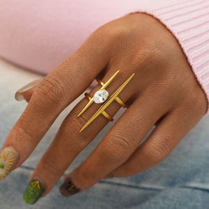 Bague Élégante Pour Femme, En Acier Inoxydable, Couleur Or, Étanche, Avec Zircon. h5 Image4