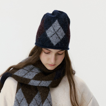 1 bonnet classique en laine à motif losanges pour femme