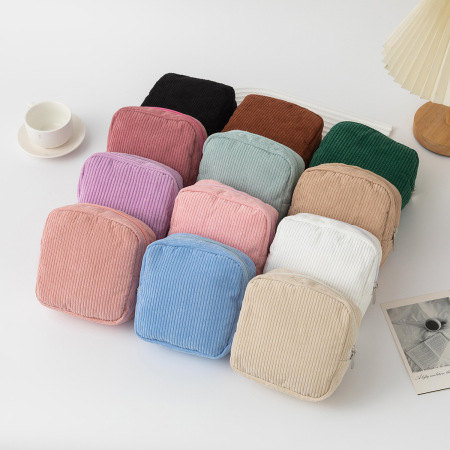 Trousse à maquillage décontractée en velours côtelé uni (1 pièce)
