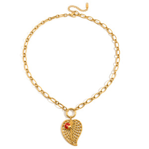 Collier Pendentif Femme Leaf&Beetle En Acier Inoxydable Étanche Couleur Or (1 Pièce) h5 
