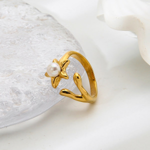 Bague Élégante Pour Femme, En Acier Inoxydable Doré, Forme Irrégulière, Étanche, En Forme D'Étoile. h5 Image5