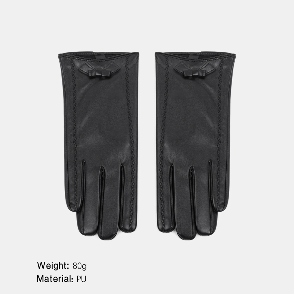 1 Paire De Gants Pour Femmes En Pu Avec Nœud Papillon Uni 