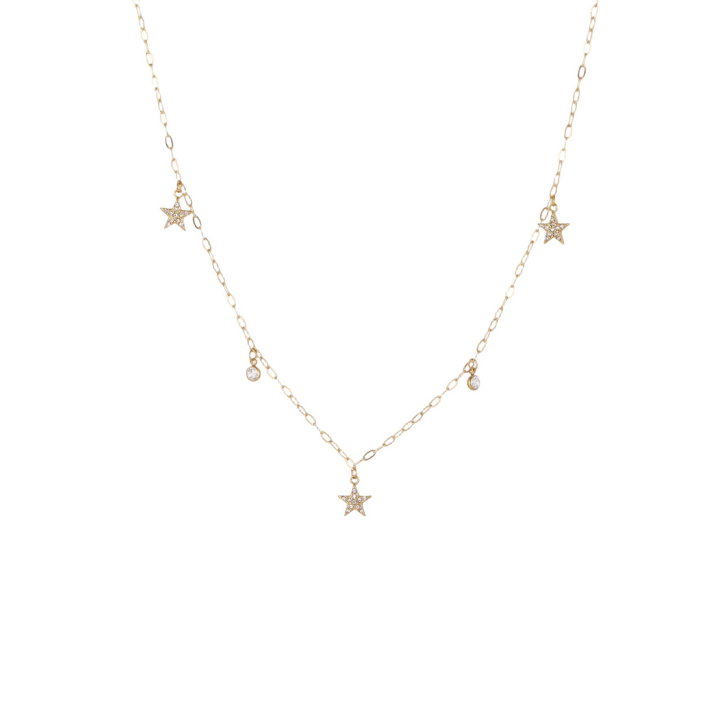 Collier Chaîne Femme Simple En Acier Inoxydable Étanche Avec Motif Fleur, Étoile Et Lune (1 Pièce) Image5