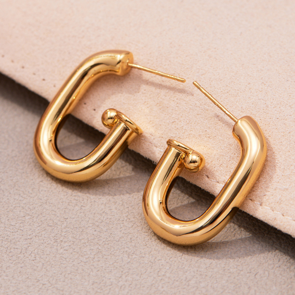 1 Paire De Boucles D'Oreilles Créoles Minimalistes Annulaires En Acier Inoxydable Étanche Couleur Or Pour Femme Image3