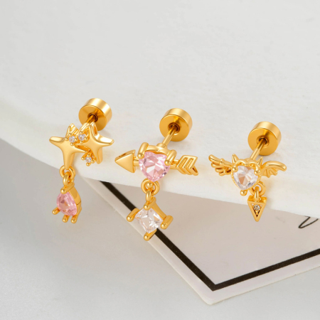 Boucles d'oreilles piercing femme en cuivre et zircon, 1 pièce