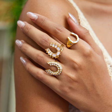 Bague de luxe en acier inoxydable doré, en forme de fer à cheval, étanche, à 1 pièce