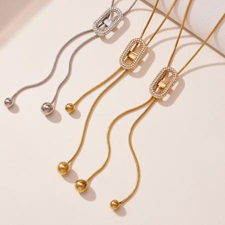 Collier pendentif femme luxueux en acier inoxydable doré, avec chaîne ajustable et zircon, étanche, 1 pièce