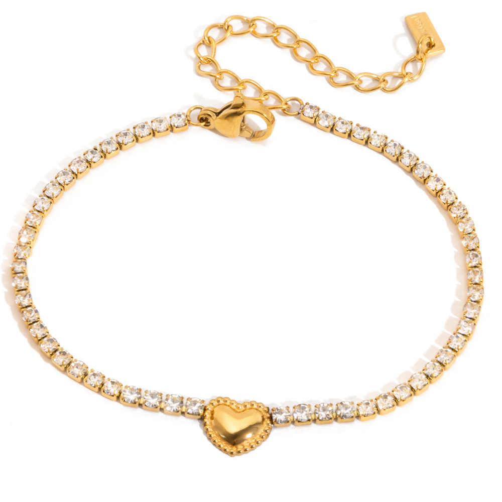 Bracelet À Breloques Pour Femme, 1 Pièce, Nœud Papillon Brillant, En Acier Inoxydable Étanche, Couleur Or 