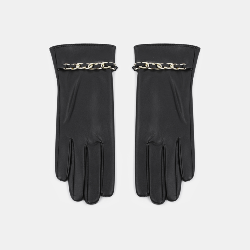 1 Paire De Gants Pour Femmes En Pu À Chaîne De Couleur Unie Image2