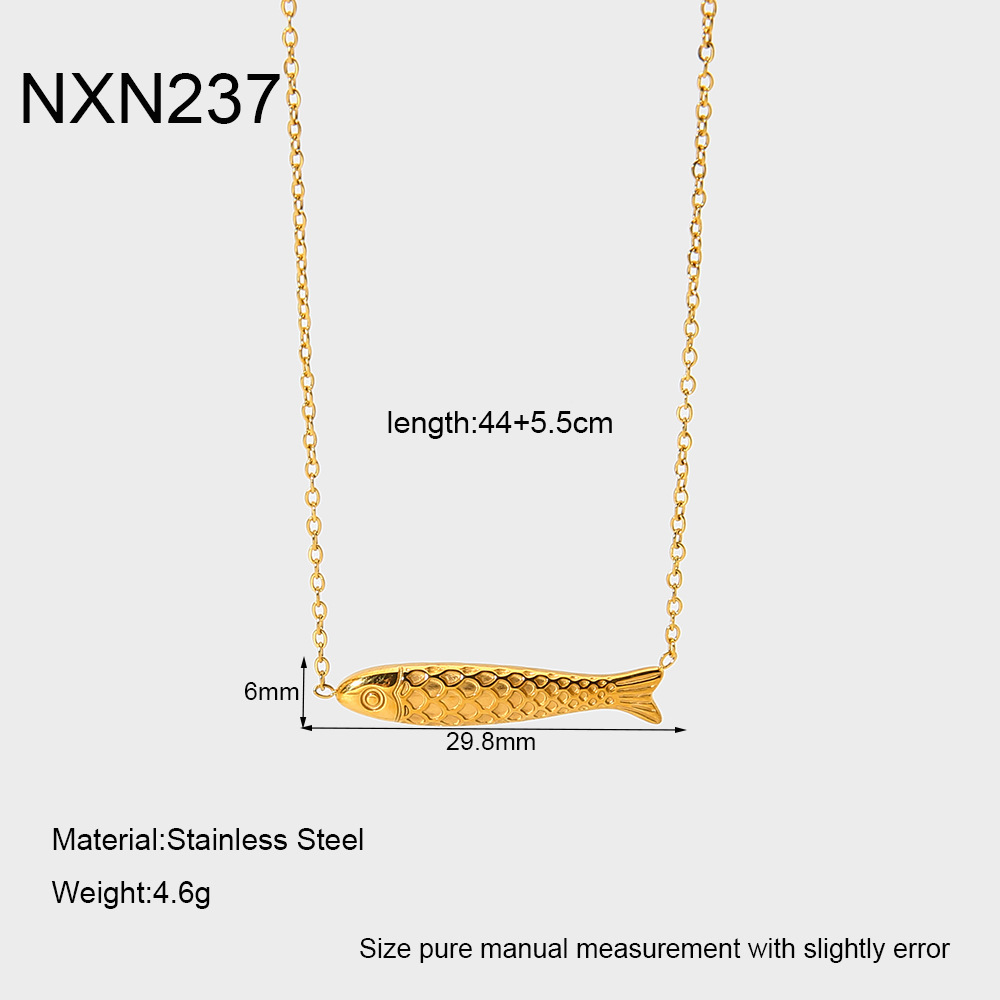 Collier Pendentif Femme Style Rétro Classique En Acier Inoxydable, Couleur Or, Motif Poisson (1 Pièce)