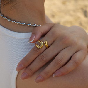 Bague Femme Tendance, En Acier Inoxydable Doré, Forme Irrégulière, Étanche, À Porter Au Quotidien. h5 Image3