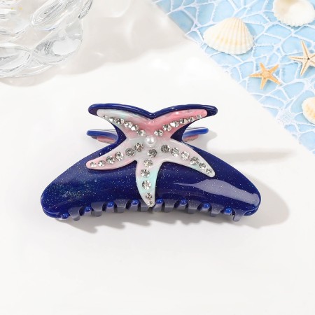 1 pièce de luxueuses griffes à cheveux en acrylique en forme de tortue et d'étoile de mer pour femmes 2
