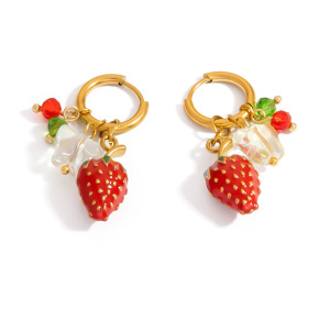 Boucles D'Oreilles Pendantes Pour Femme, Motif Papillon Fraise, En Acier Inoxydable Étanche (1 Paire) h5 Image5