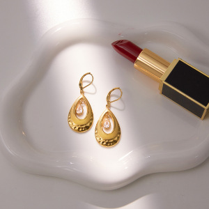 Boucles D'Oreilles Pendantes Pour Femme, En Acier Inoxydable Doré, Étanches, Ornées De Zircon, Avec Un Lustrage En Forme De Goutte. 1 Paire h5 Image5