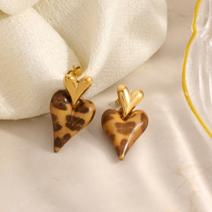 1 Paire De Boucles D'Oreilles Ethniques Quotidiennes À Motif Léopard Et Cœur, En Acier Inoxydable Étanche Pour Femme h5 Image3