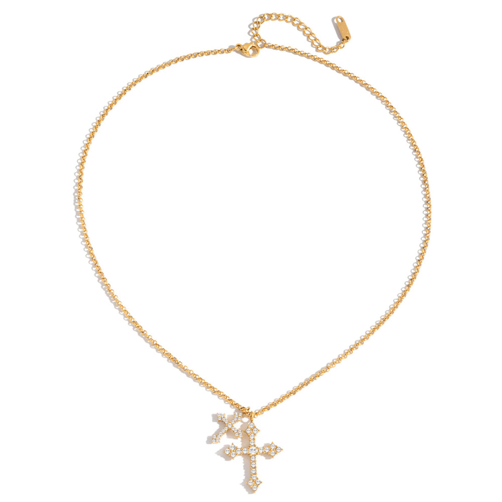 Collier Pendentif Croix Luxueux Pour Femme, En Acier Inoxydable Étanche, Couleur Or (1 Pièce) 